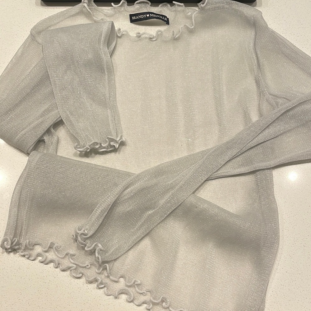 Brandy Melville Sheer Glitter top in white and silver